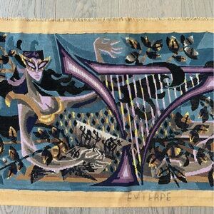 Rare Art Deco Royal Paris Mythical Nymph Muse Playing Harp Needlepoint France